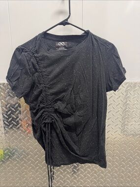 Be Boundless - Ruched Black Short Sleeve Tee with Side Drawcord - L